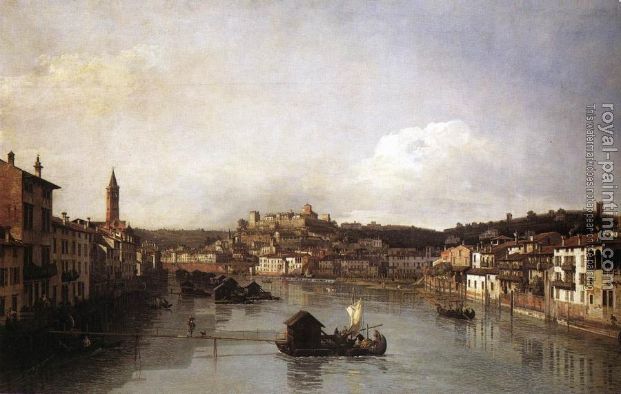 Bernardo Bellotto : View of Verona and the River Adige from the Ponte Nuovo